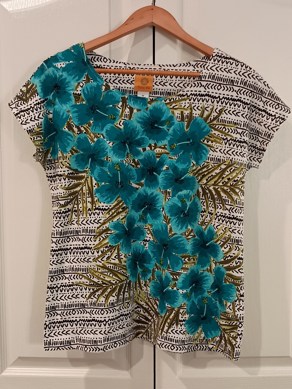 Ruby Rd. Teal and Black Patterned Top